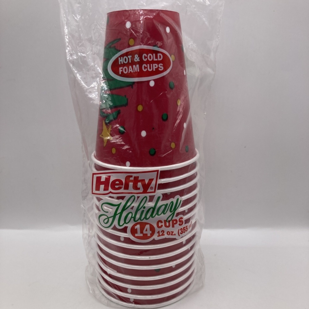 Vintage Set Of (14)Hefty Styrofoam Christmas Drinking Cups New Christmas Tree